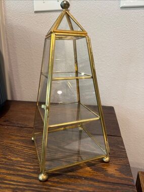Vintage Brass Glass Atrium Trinket Box Jewelry Box curio cabinet